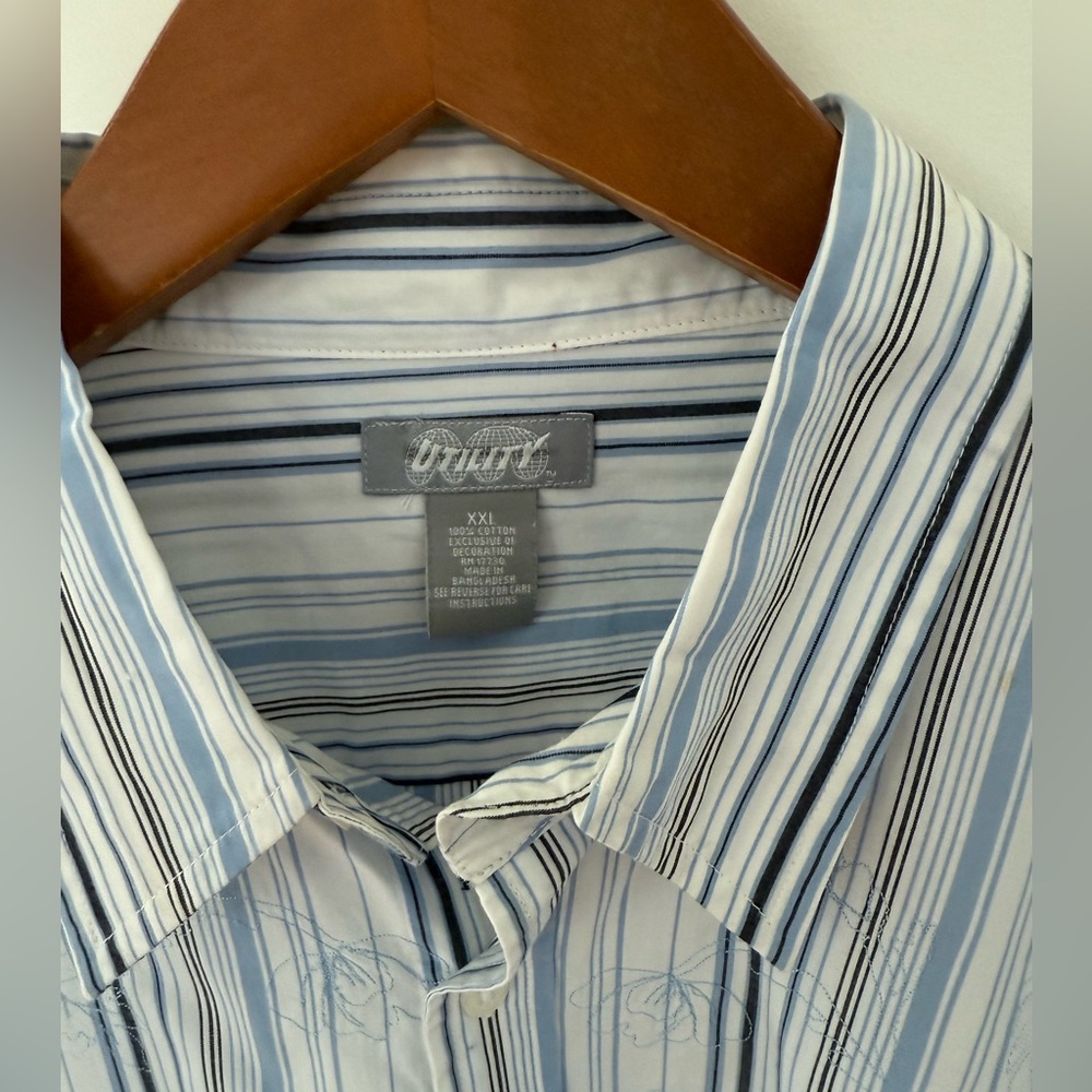 NWT Men Dress Casual Button Down Shirt Sz XXL Blue Embroidered Tropical Summer - Picture 8 of 10